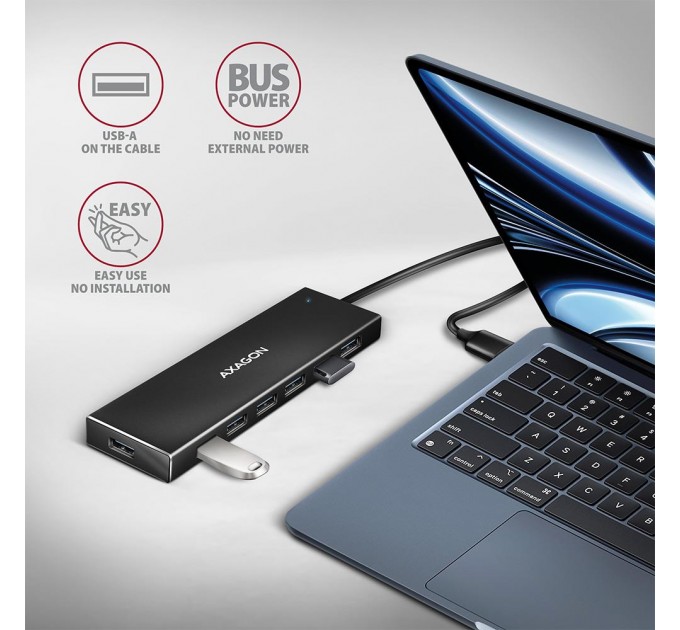 AXAGON Хаб AXAGON HUE-F7A SuperSpeed USB-A FLAT hub, 1m USB-A cable, Black