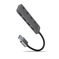 Хаб AXAGON HUE-MSA SuperSpeed USB-A SWITCH hub w. CHARGING function, 20cm USB-A cable, Silver