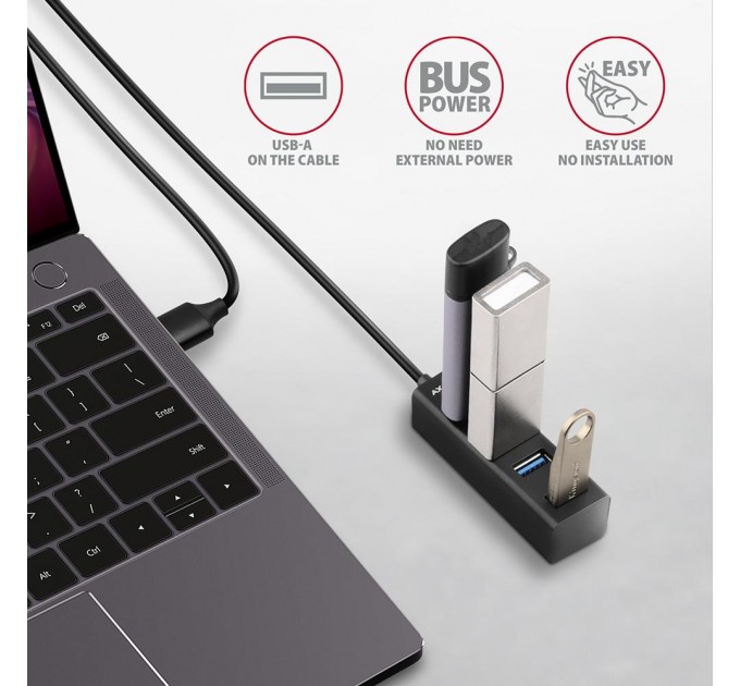 AXAGON Хаб AXAGON HUE-M1AL SuperSpeed USB-A MINI hub,  USB-A cable 120 cm, Black