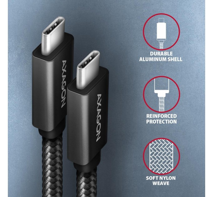 AXAGON Кабель AXAGON BUCM32-CM20AB USB-C  <-> USB-C 3.2 Gen 2, 2m, PD 100W, 5A, 4K HD, Black