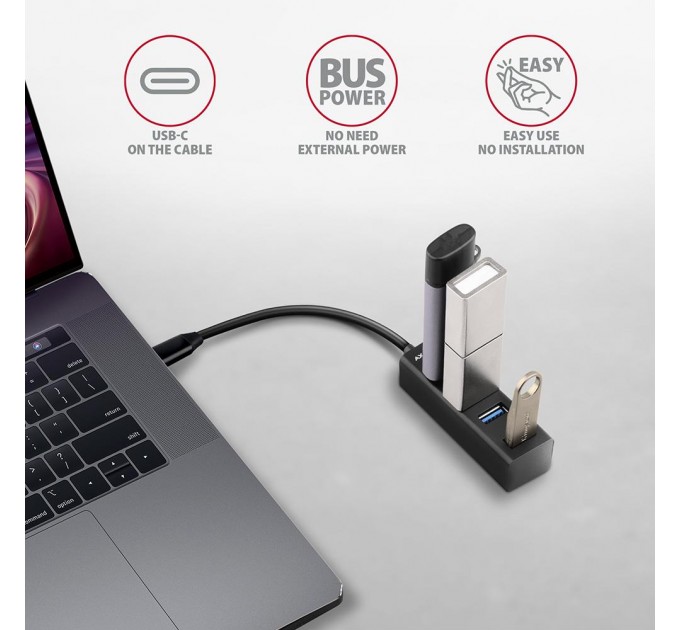 AXAGON Хаб AXAGON HUE-M1C SuperSpeed USB-C MINI hub, 20cm USB-C cable, Black