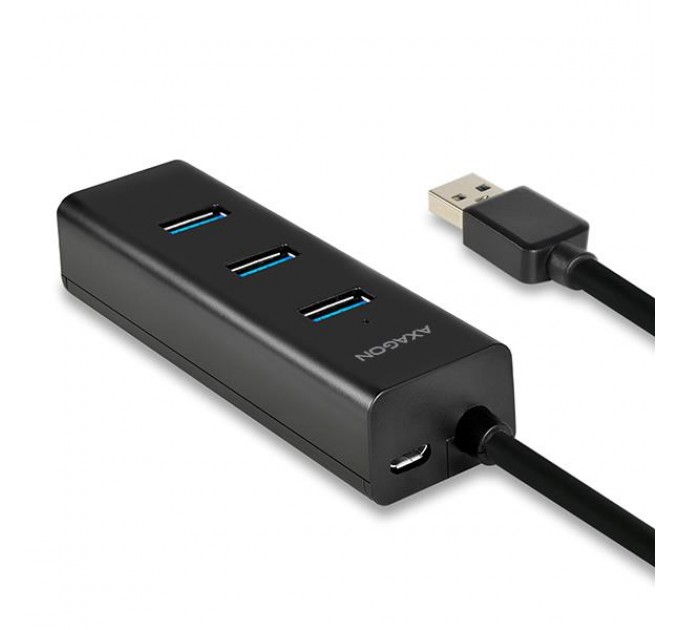AXAGON Хаб AXAGON HUE-S2BL USB3.0 CHARGING hub, .2m Cable, MicroUSB Charging, Black