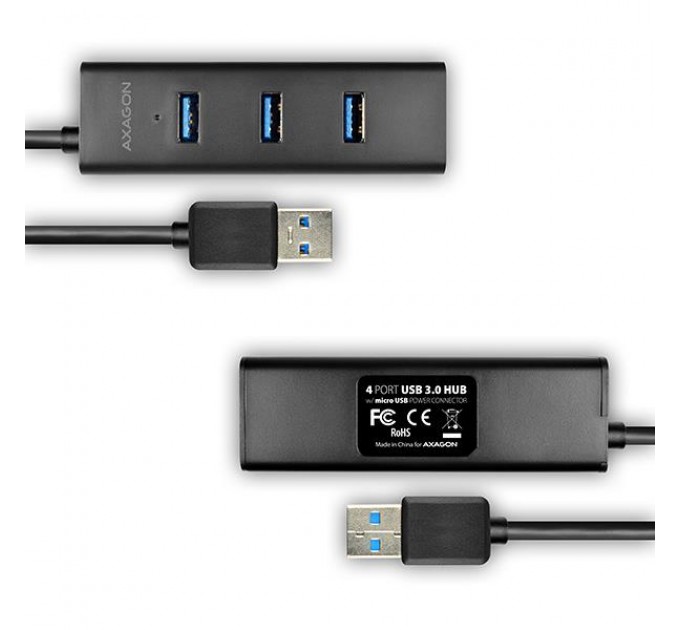 AXAGON Хаб AXAGON HUE-S2BL USB3.0 CHARGING hub, .2m Cable, MicroUSB Charging, Black