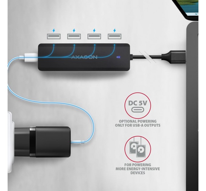 AXAGON Хаб AXAGON HUE-C1A USB-A 5Gbps TRAVEL hub,  20cm Type-A cable, Black