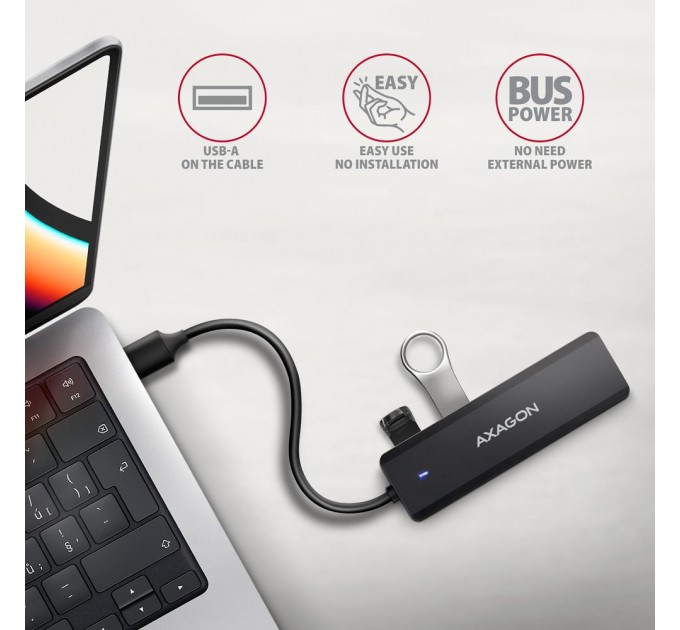 AXAGON Хаб AXAGON HUE-C1A USB-A 5Gbps TRAVEL hub,  20cm Type-A cable, Black