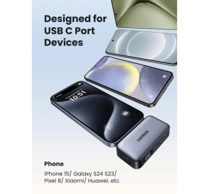 Ugreen Батарея універсальна Ugreen 5000mAh 22,5W USB-C In/Out, with build-in Type-C connector (PB503) (35338)