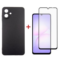 Чохол до мобільного телефона Dengos Carbon Kit for Samsung Galaxy A07 case + glass Black (DG-KM-162)