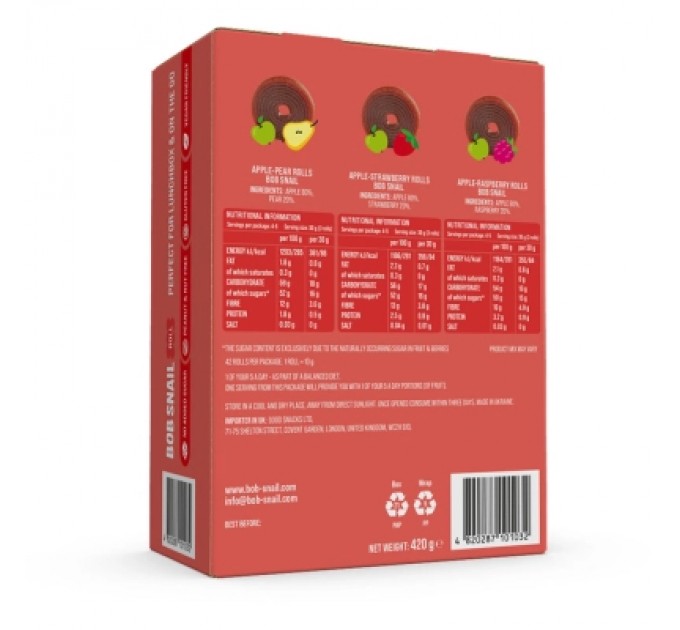 Bob Snail Цукерка Bob Snail Fruit Rolls Mix 3 смаки по 140 г (4820287101032)