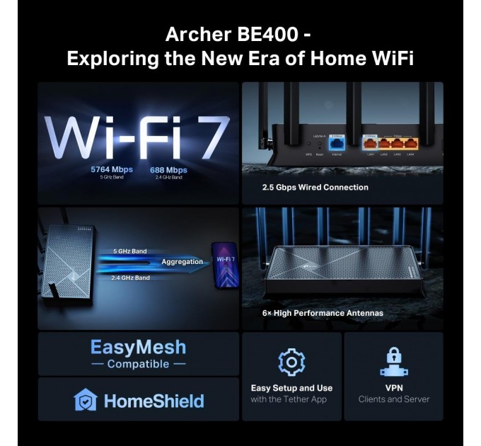 TP-Link Маршрутизатор, Archer BE400 TP-LINK