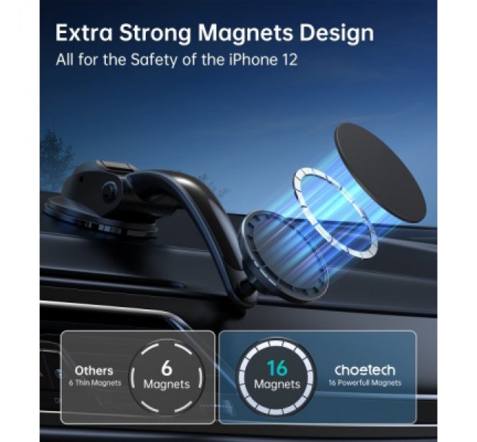 Choetech Універсальний автотримач Choetech з магнітним кріпленням на скло або торпеду (AT0005-BK)