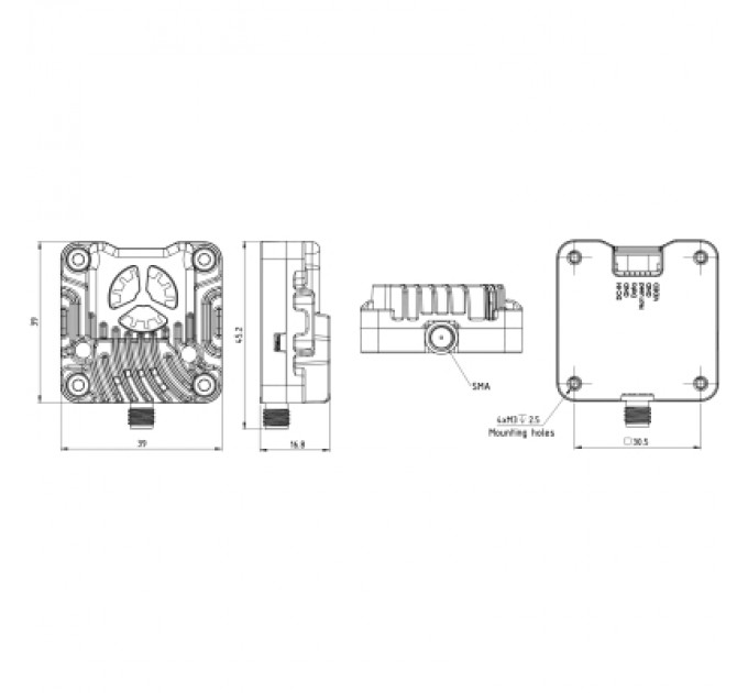 DEC1 Відеопередавач (VTX) DEC1 D1 2.5W 5.8GHz L,X,S Band 64CH SMA (000008788)