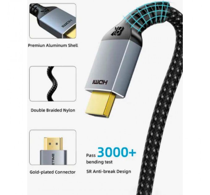 Cabletime Кабель мультимедійний HDMI M to HDMI M 3.0m V2.1 8K60Hz Cabletime (CA915842)