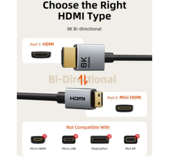 Cabletime Кабель мультимедійний HDMI mini M to HDMI M 0.5m 8K60Hz Cabletime (CA915859)