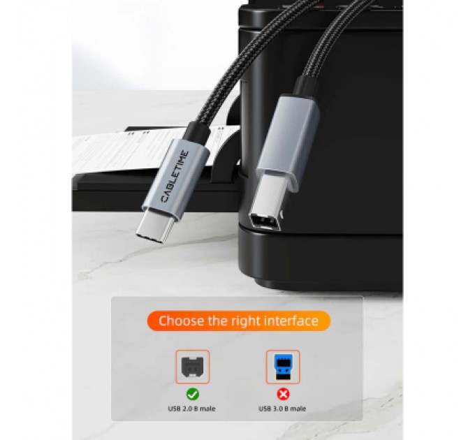 Cabletime Кабель для принтера USB-C 2.0 to BM 2.0m Cabletime (CA915774)