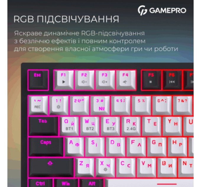 GamePro Клавіатура GamePro Asgard Valhalla Pro MK160B-D-Pro Rainy Switch Wireless/Bluetooth/USB UA Black (MK160B-D-Pro)