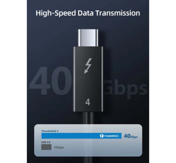 Cabletime Дата кабель USB-C to USB-C 1.0m Thunderbolt 4 100W (20V/5A) 8K60Hz Cabletime (CA915422)
