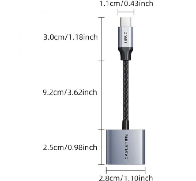 Cabletime Перехідник USB-C M to USB-C F Audio + USB-C F PD60W Cabletime (CA915781)