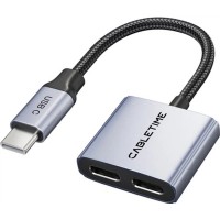Перехідник USB-C M to USB-C F Audio + USB-C F PD60W Cabletime (CA915781)