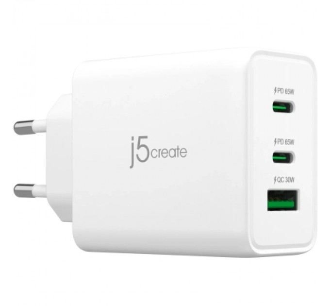J5create Зарядний пристрій J5create 1xUSB + 2xUSB-C 65W GaN QC3.0/PD/PPS (JUP3365E-EN)