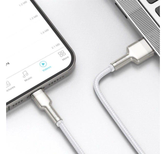 Baseus Дата кабель USB 2.0 AM to Lightning 1.0m Cafule Series Metal 2.4A White Baseus (CALJK-A02)