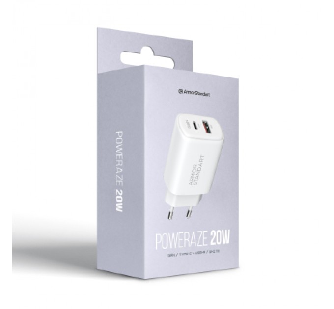 Armorstandart Зарядний пристрій Armorstandart 1xUSB-C PD25W + 1xUSB QC3.0 GaN white (ARM87066)