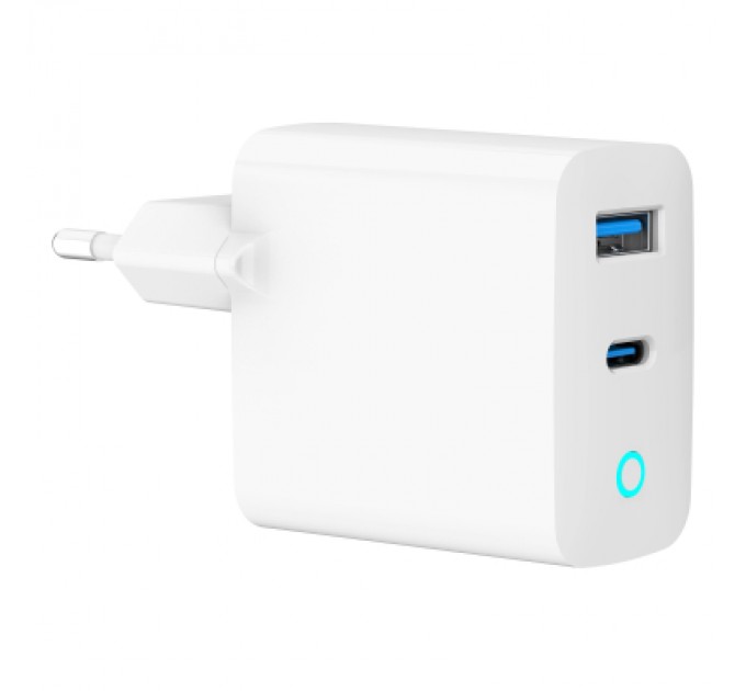 Gembird Зарядний пристрій Gembird 1xUSB-C PD30W + 1xUSB QC3.0 LED white (TA-UC-PDQC30L-W-01)