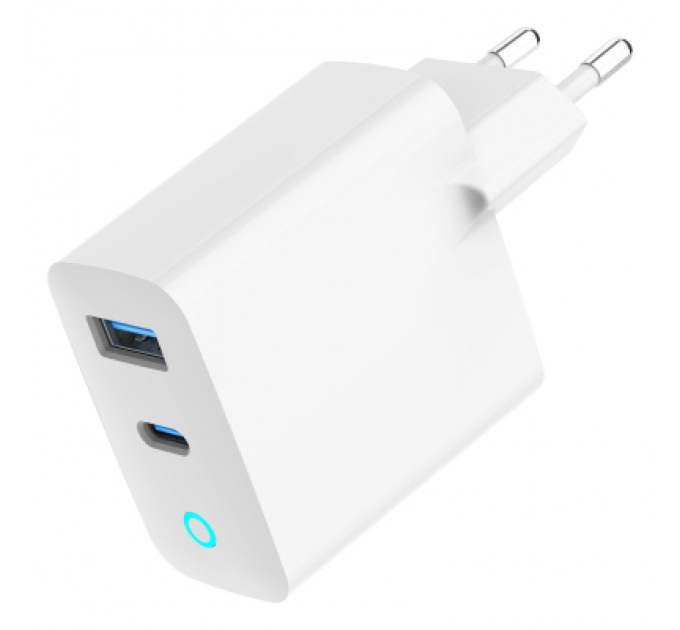 Gembird Зарядний пристрій Gembird 1xUSB-C PD30W + 1xUSB QC3.0 LED white (TA-UC-PDQC30L-W-01)