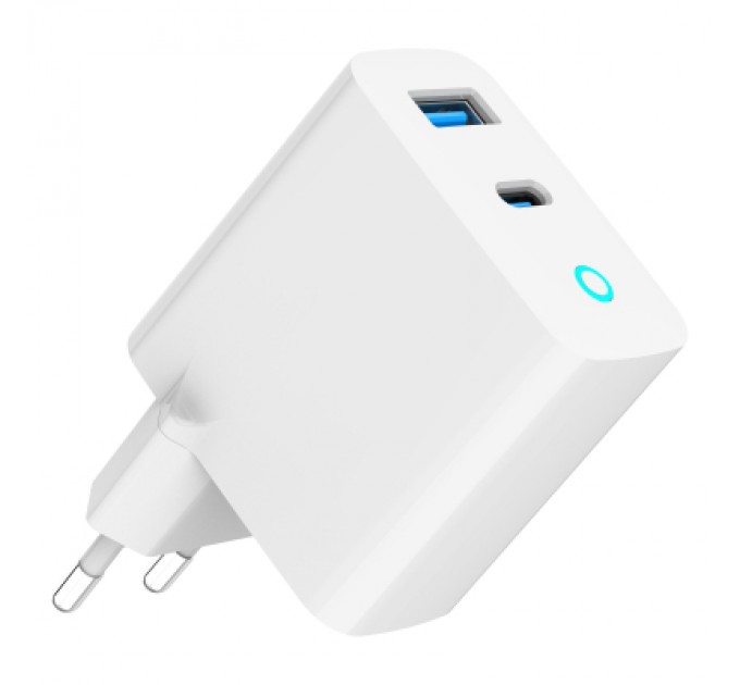 Gembird Зарядний пристрій Gembird 1xUSB-C PD30W + 1xUSB QC3.0 LED white (TA-UC-PDQC30L-W-01)