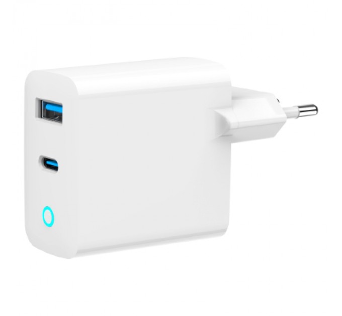 Gembird Зарядний пристрій Gembird 1xUSB-C PD30W + 1xUSB QC3.0 LED white (TA-UC-PDQC30L-W-01)