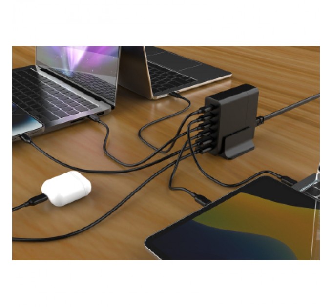 Gembird Зарядний пристрій Gembird 4xUSB-C PD25W + 2xUSB QC3.0 18W black (TA-UC-2A4C-PD75-01-BK)