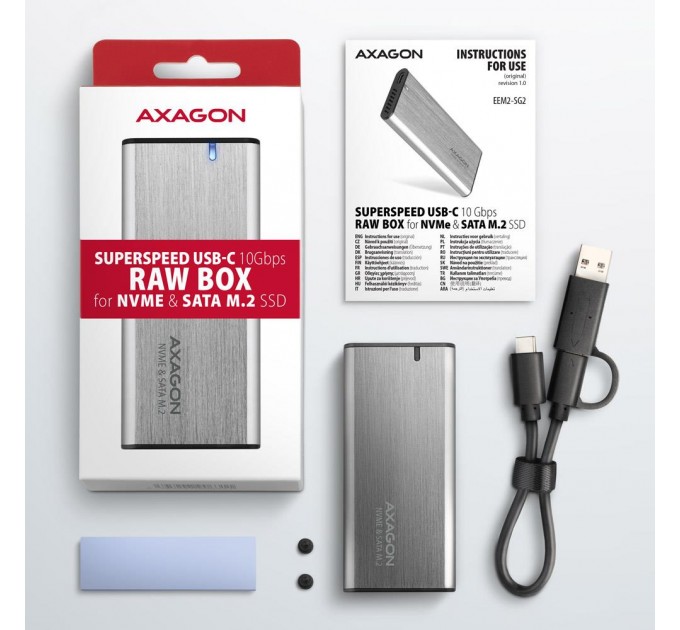 AXAGON Зовнішній карман для накопичувачів AXAGON EEM2-SG2 SuperSpeed+ USB-C - M.2 NVMe & SATA SSD RAW box