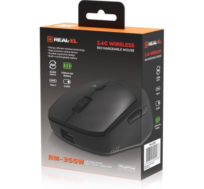 REAL-EL Мишка REAL-EL RM-355W Wireless Black (EL123200054)