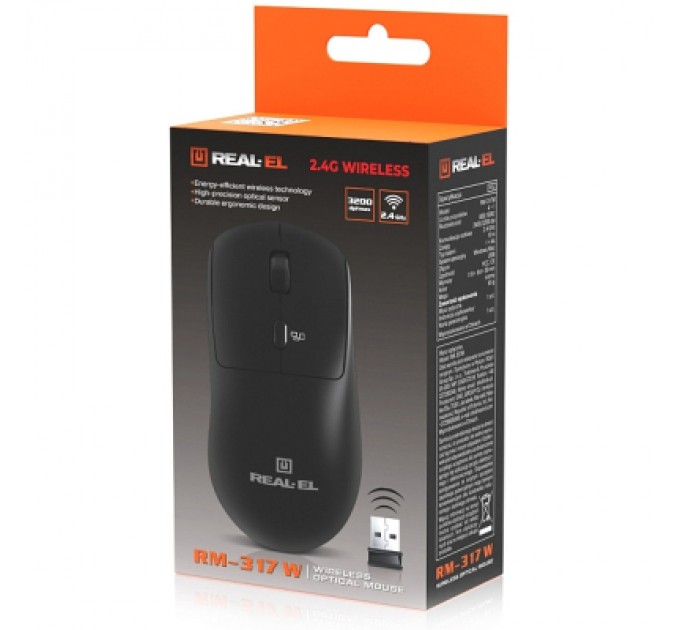 REAL-EL Мишка REAL-EL RM-317W Wireless Black (EL123200052)
