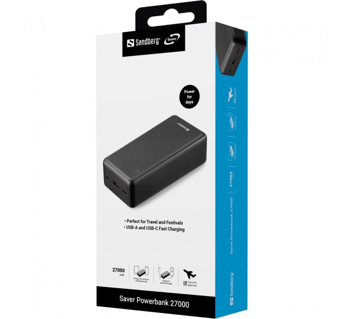 Sandberg Батарея універсальна Sandberg 27000mAh Saver PD/20W, QC/3.0/22,5W, power-through (320-43)