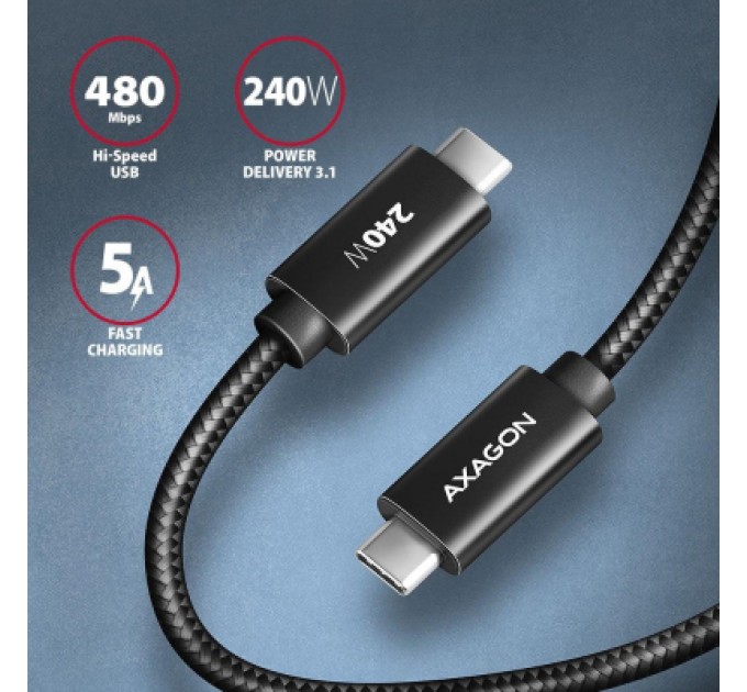 AXAGON Дата кабель USB-C to USB-C 2.0m USB 2.0 PD 240W 5A black AXAGON (BUCM2-CM20AB)