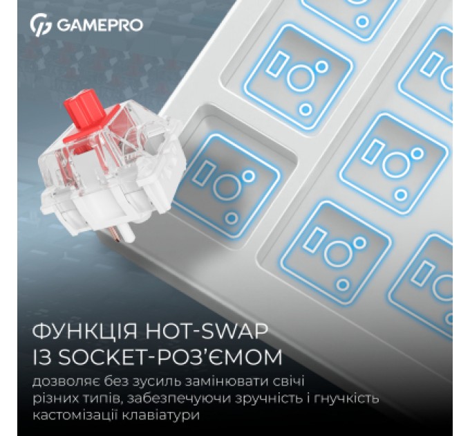 GamePro Клавіатура GamePro Asgard Ragnar Wireless/Bluetooth/USB UA White (MK285WH)