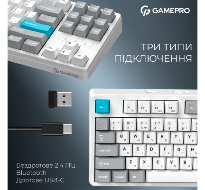GamePro Клавіатура GamePro Asgard Ragnar Wireless/Bluetooth/USB UA White (MK285WH)
