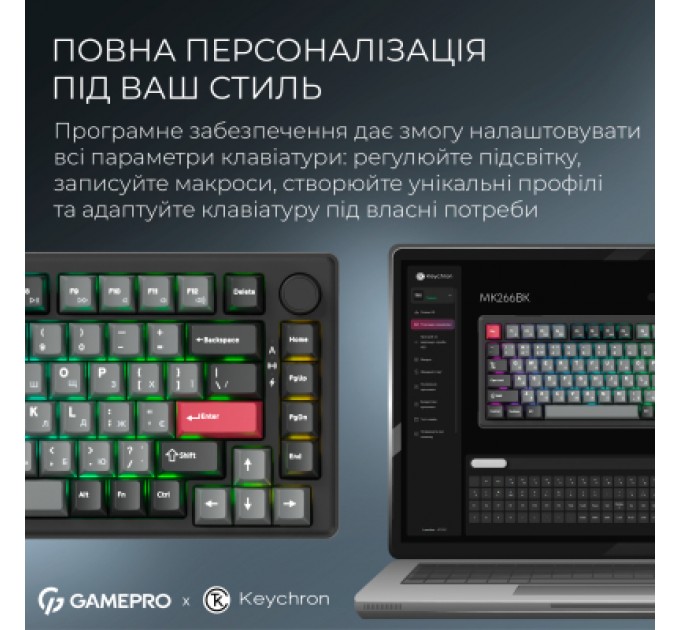 GamePro Клавіатура GamePro Asgard Yord Wireless/Bluetooth/USB UA Black (MK266BK)