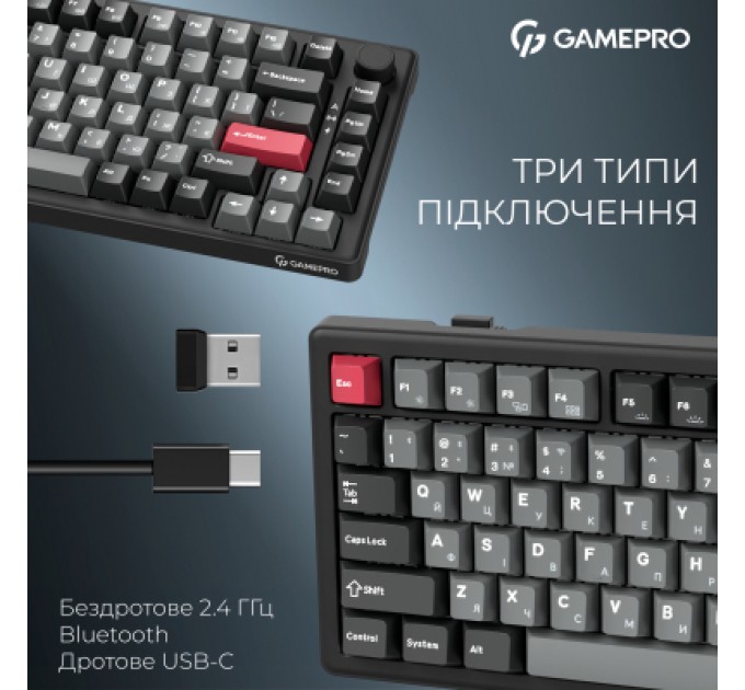 GamePro Клавіатура GamePro Asgard Yord Wireless/Bluetooth/USB UA Black (MK266BK)