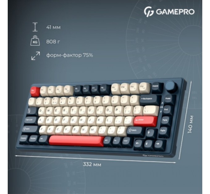 GamePro Клавіатура GamePro Asgard Yord Wireless/Bluetooth/USB UA Blue (MK266BL)