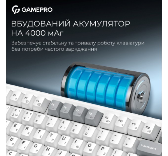GamePro Клавіатура GamePro Asgard Yord Wireless/Bluetooth/USB UA White (MK266WH)