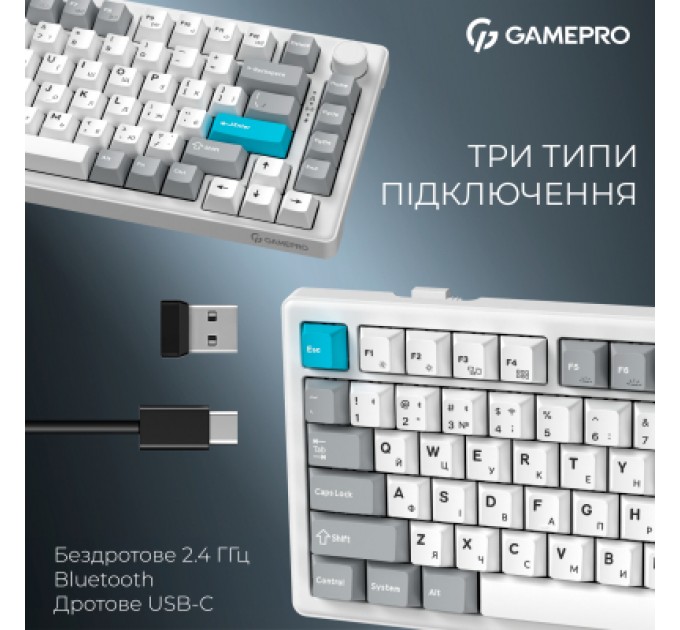 GamePro Клавіатура GamePro Asgard Yord Wireless/Bluetooth/USB UA White (MK266WH)