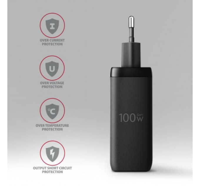 AXAGON Зарядний пристрій AXAGON 1xUSB + 2xUSB-C 100W QC4+ PD3.0 PPS black (ACU-DPQ100)