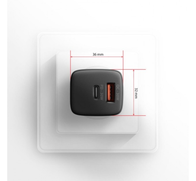 AXAGON Зарядний пристрій AXAGON 1xUSB QC4.0 + 1xUSB-C PD30W PPS black (ACU-PQ30)
