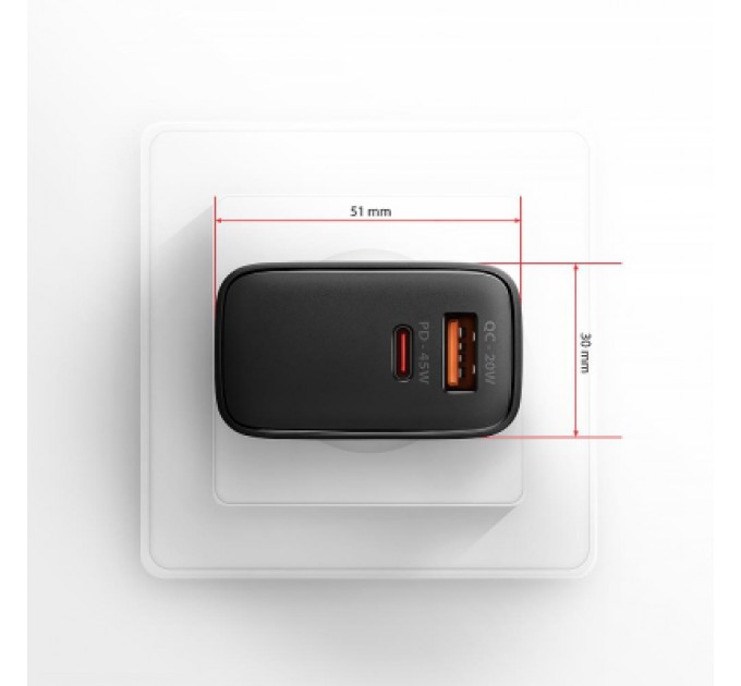 AXAGON Зарядний пристрій AXAGON 1xUSB QC4.0 + 1xUSB-C PD45W PPS black (ACU-PQ45)