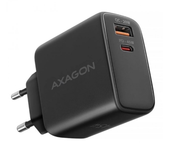AXAGON Зарядний пристрій AXAGON 1xUSB QC4.0 + 1xUSB-C PD45W PPS black (ACU-PQ45)
