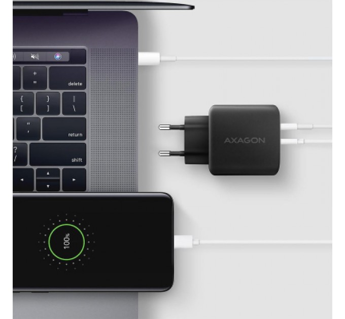 AXAGON Зарядний пристрій AXAGON 1xUSB QC4.0 + 1xUSB-C PD45W PPS black (ACU-PQ45)
