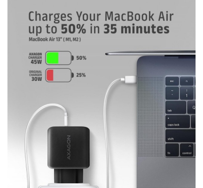 AXAGON Зарядний пристрій AXAGON 1xUSB QC4.0 + 1xUSB-C PD45W PPS black (ACU-PQ45)