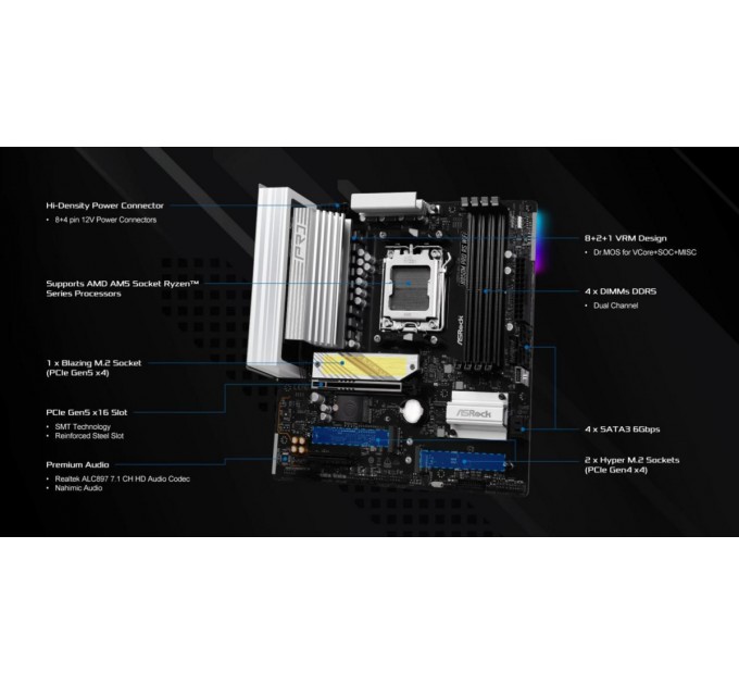 ASRock Материнська плата ASRock B850M Pro RS WiFi Socket AM5