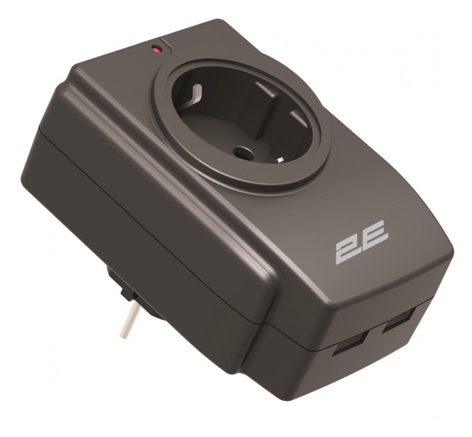 2E Мережевий адаптер 2E 1xТип F, 16A, 2xUSB-A, чорний (2E-AD120U)